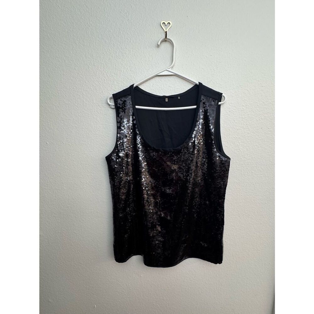 NWOT Black Elie Tahari Cally Blouse Silk with Front Sequins